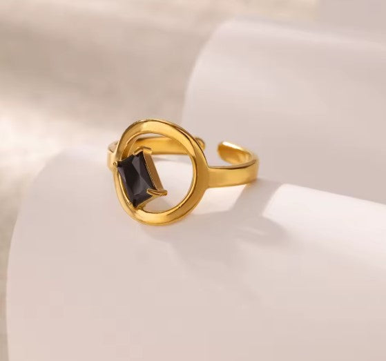 Black Zircon Adjustable Gold Ring