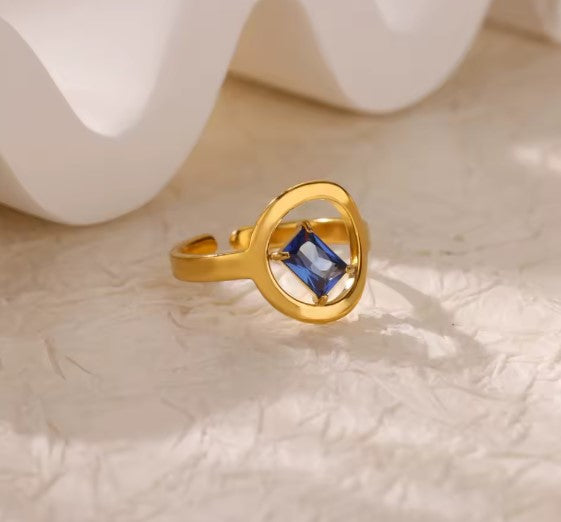 Blue Zircon Adjustable Gold Ring
