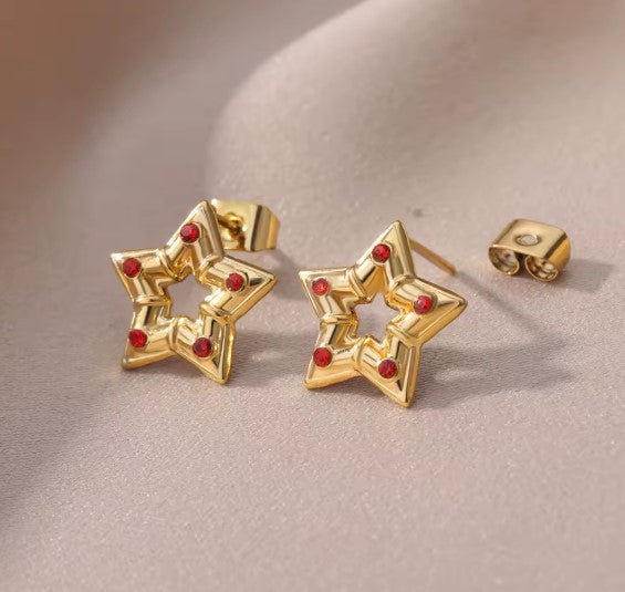 Classic Hollow Star Zircon Gold Earrings