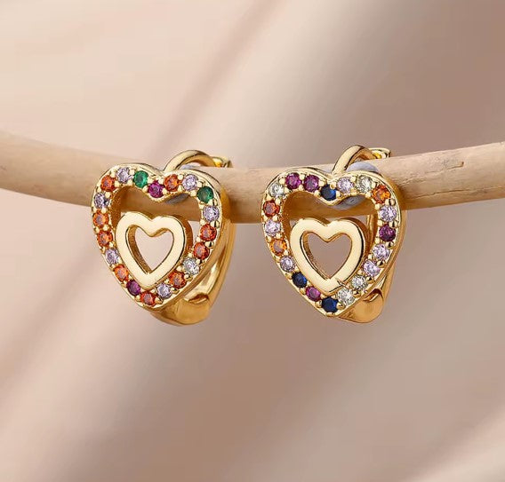 Heart Shaped Colored Zircon Earrings