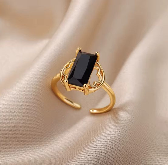 Vintage Rectangle Zircon Adjustable Ring