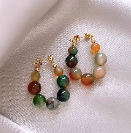 Elegant Stone Beaded Hoop Earrings