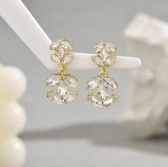Elegant Crystal Leaf Shaped Dangle Earrings