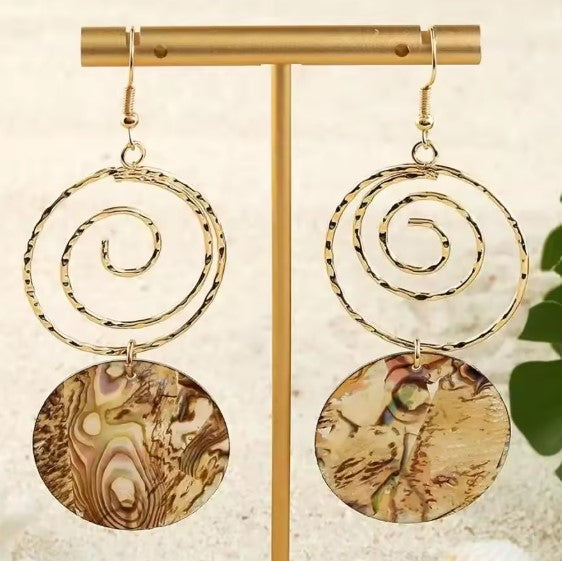Vintage Handmade Circle Natural Shell Gold Earrings