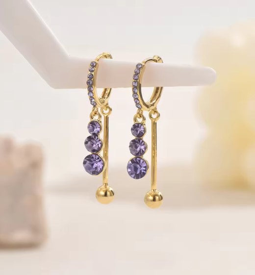 Vintage Purple Zircon Long Tassel Earrings