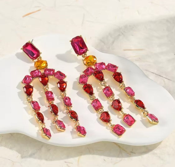 Vintage Red Long Tassel Crystal Earrings