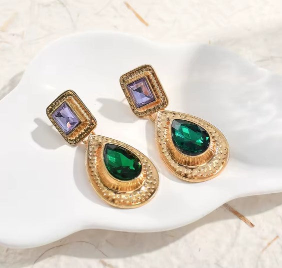 Luxury Green Stone Drop Earrings