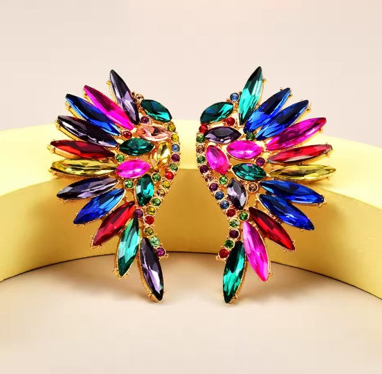 Bohemian Colorful Crystal Stone Wings Earrings