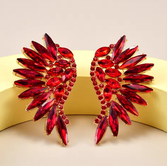 Red Crystal Stone Wings Earrings