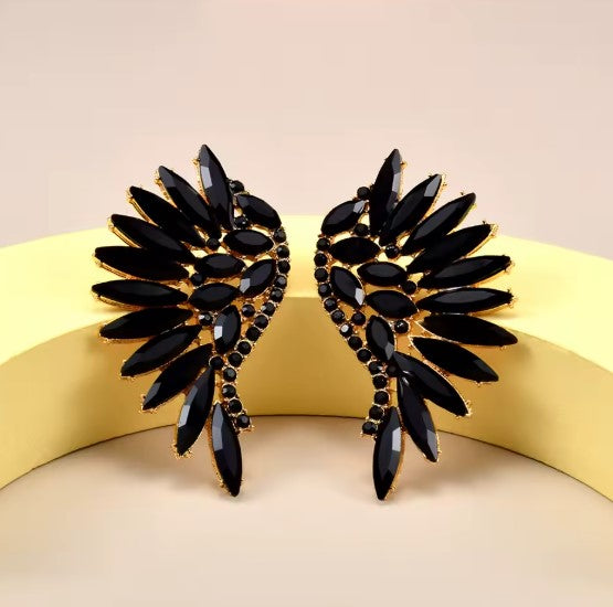 Bohemian Black Stone Wings Earrings