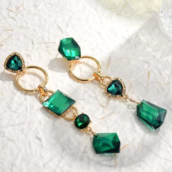 Classic Green Rhinestone Crystal Earrings