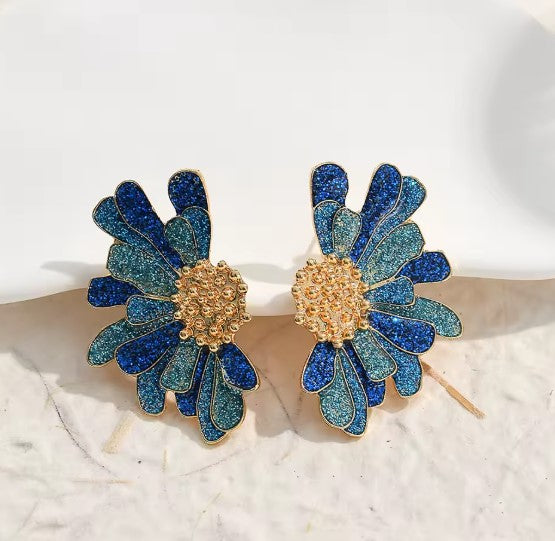 Elegant Crystal Blue Flower Earrings