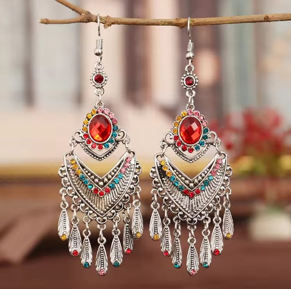 Vintage Multicolor Rhinestone Boho Earrings