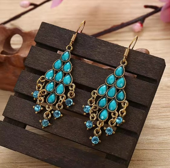Bohemian Light Blue Beaded Tassel Earrings