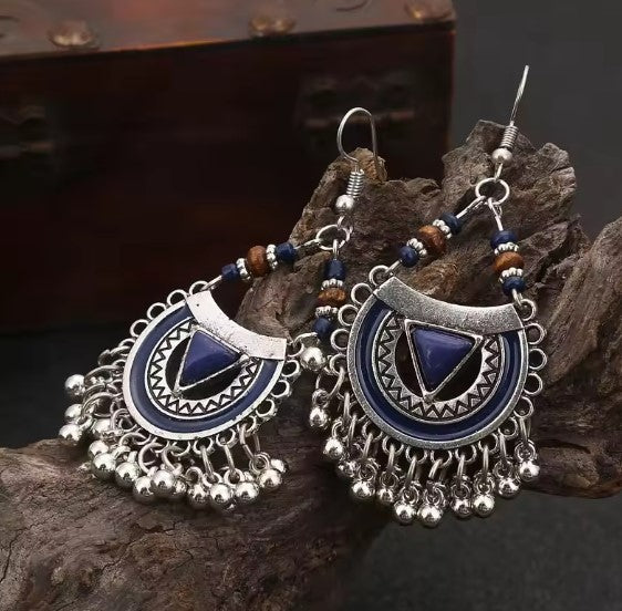 Vintage Blues Beads Tassel Earrings