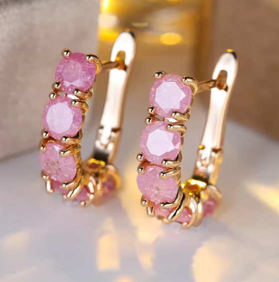 Classic Pink Ice Flower Zircon Earrings