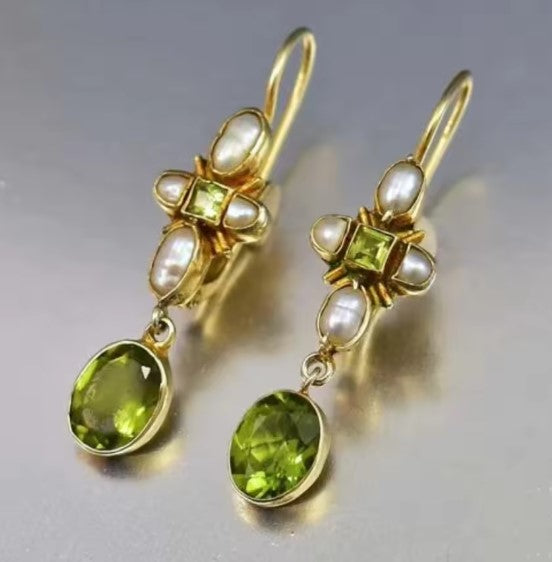 Dazzling Inlaid Green Stone Earrings