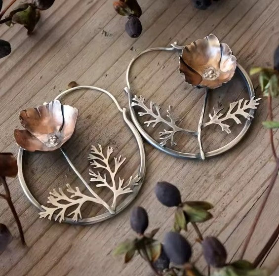 Ethnic Style Flower Hoop Dangle Earrings