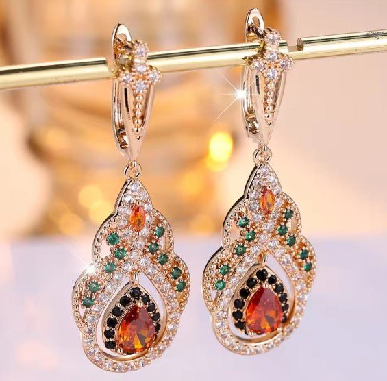 Crystal Red Zircon Drop Earrings