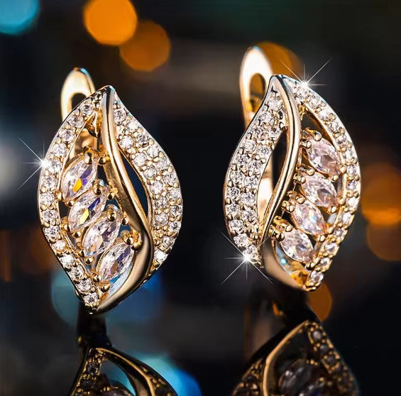 Crystal Zircon Stone Leaf Hoop Earrings