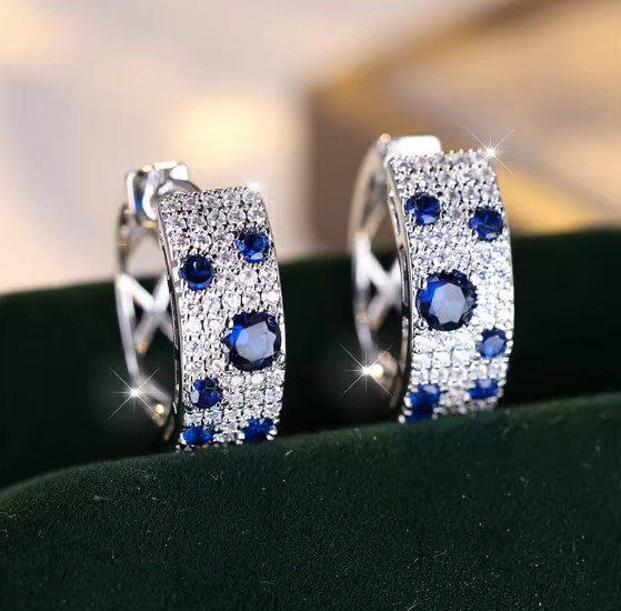 Luxury Blue Zircon Stone Clip Earrings