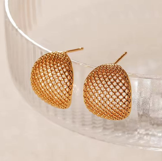 Vintage Semicircle Stud Gold Earrings