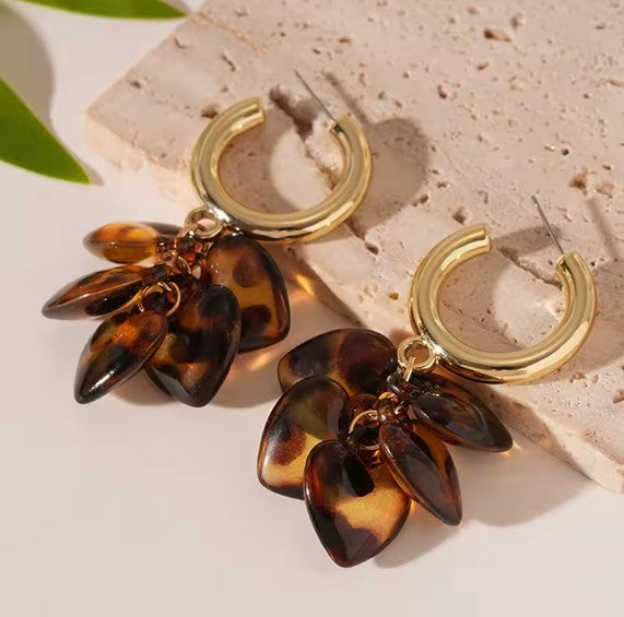 Leopard Print Heart Gold Earrings