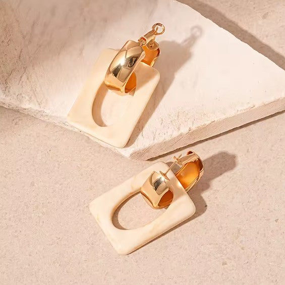 Classic Rectangle White Resin Elegant Earrings