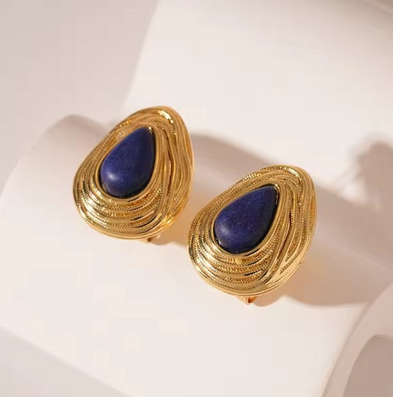 Vintage Blue Drop Gold Earrings