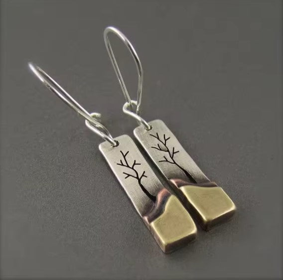 Square Leaf Dangle Silver Earrings