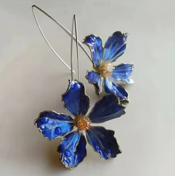 Blooming Blue Flower Earrings