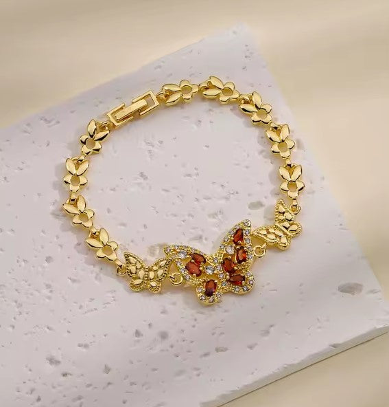 Butterfly Zircon Inlaid Gold Bracelet