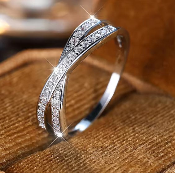 Classic Stacking Crossed Zircon Ring