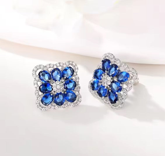 Elegant Blue Zirconia Stud Earrings