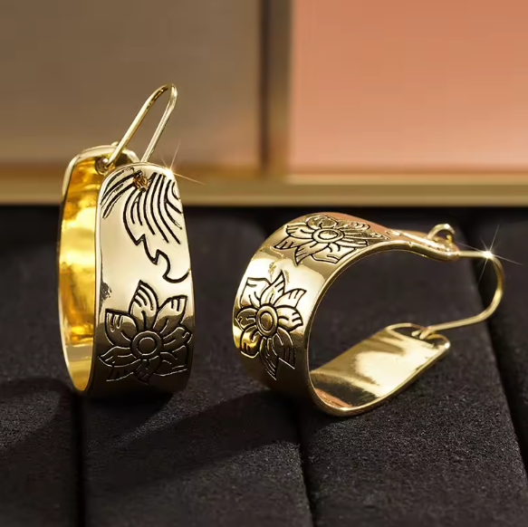 Vintage Flower Statement Gold Earrings