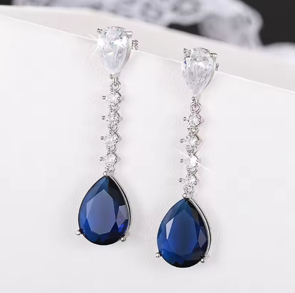 Graceful Blue Zirconia Drop Earrings