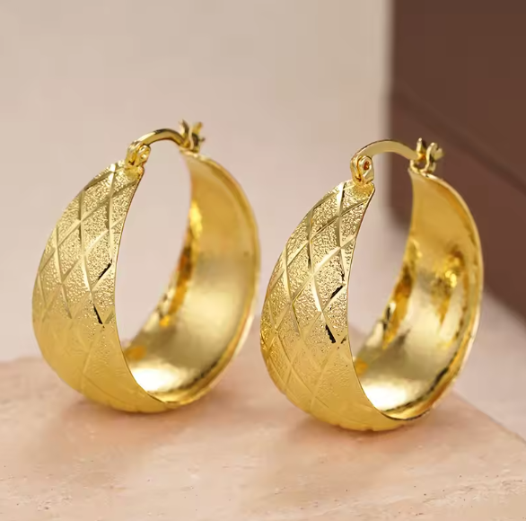Stylish Wide Round Statement Gold Earrings