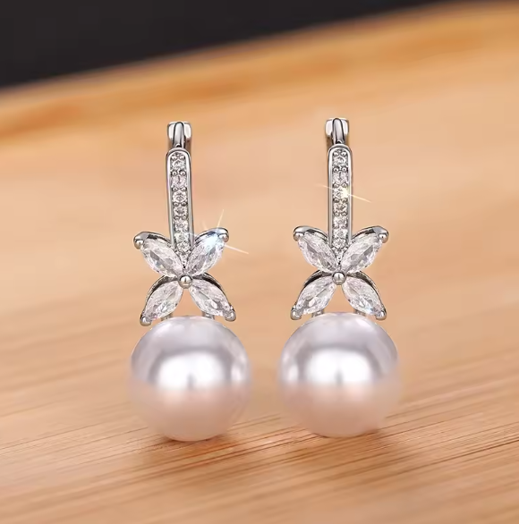 Dazzling Zirconia Pearl Drop Earrings
