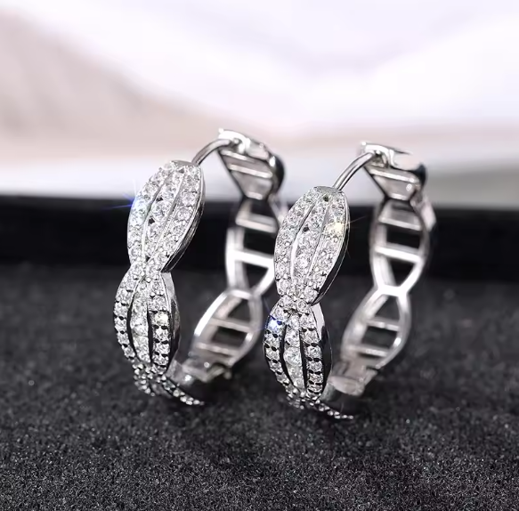 Crystal Zircon Silver Hoop Earrings