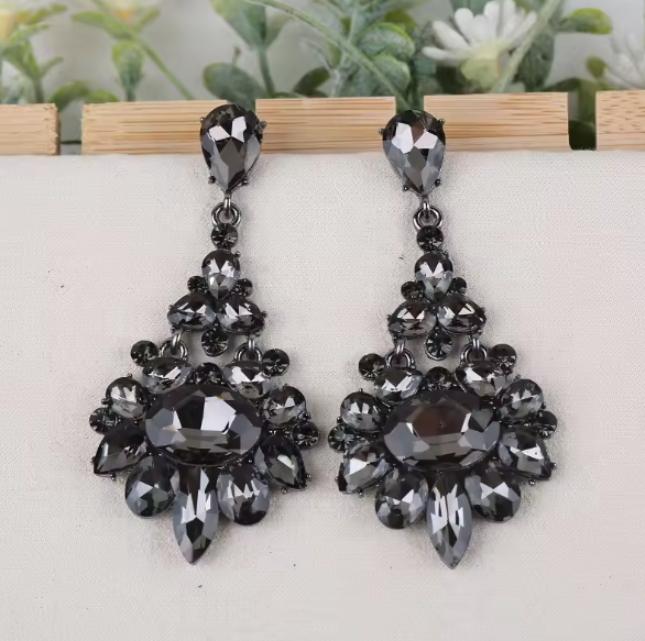 Crystal Dark Grey Champagne Rhinestone Drop Earrings