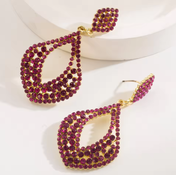 Charming Red Rhinestone Dangle Earrings