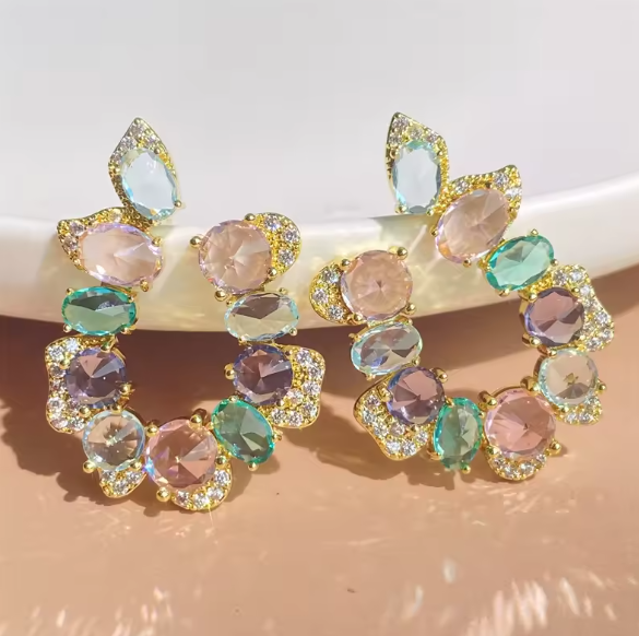Colorful Crystal Zircon Circle Earrings
