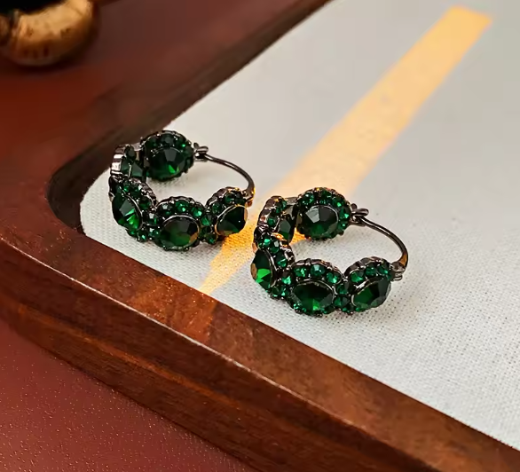 Vintage Green Rhinestone Earrings