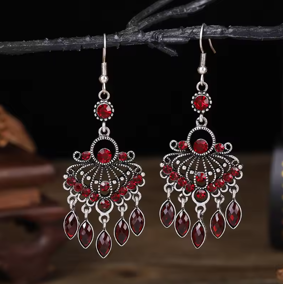 Red Crystal Dangle Bohemian Earrings