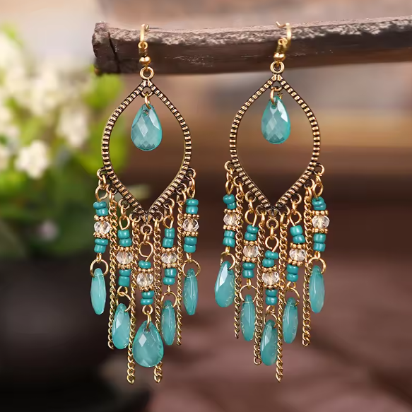 Vintage Chain Beads Tassel Earrings