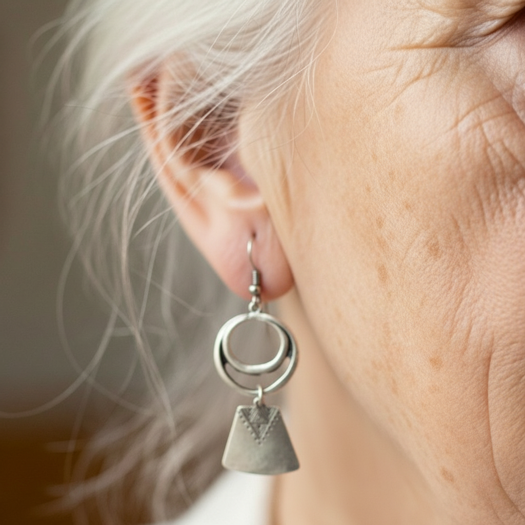 Vintage Silver Hanging Square Carving Dangle Earrings