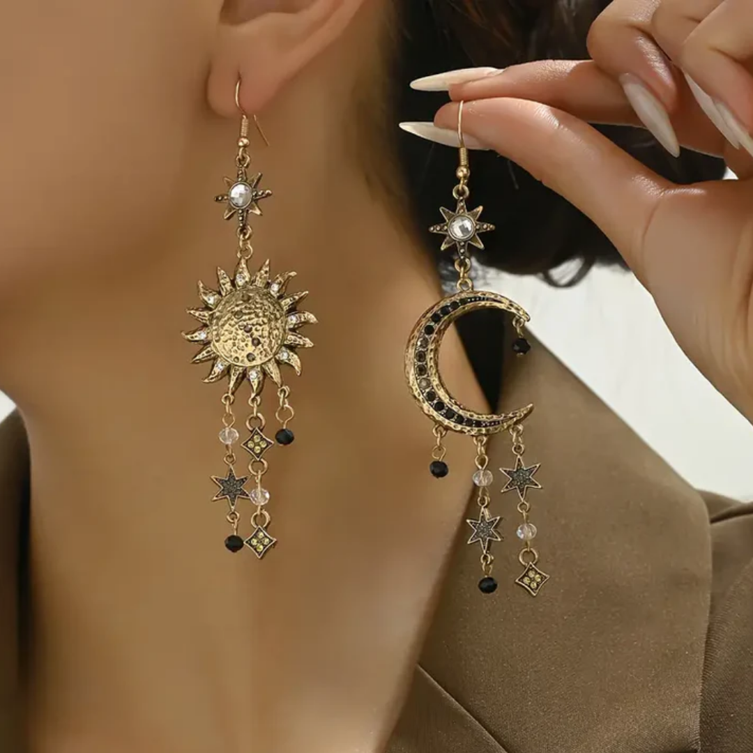 Vintage Dangling Sun & Moon Earrings