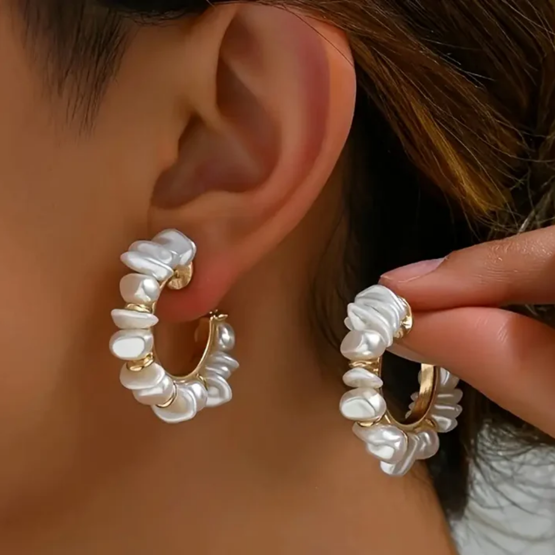 Vintage White Pearl Hoop Earrings
