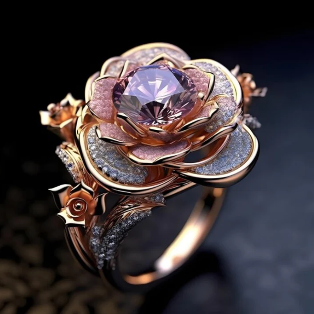 Layered Exotic Flower Bright Ring