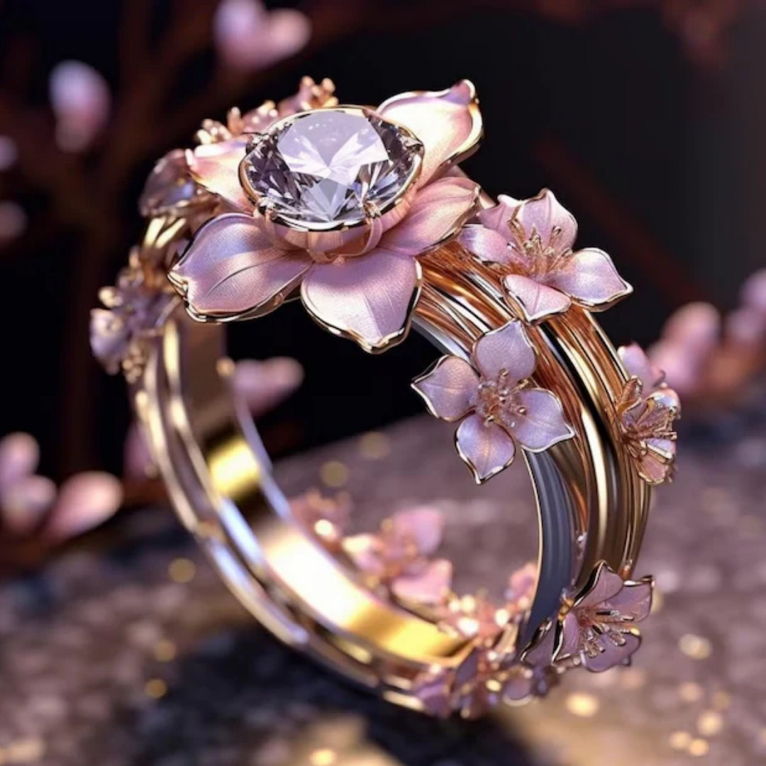 Exotic Pink Flower Crystal Ring